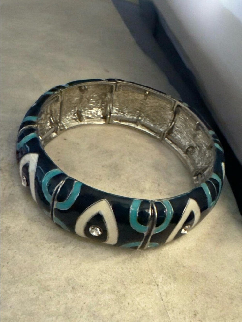 ViVI Turquoise, Black and White Enamel Stretch Bracelet with Crystal Accents